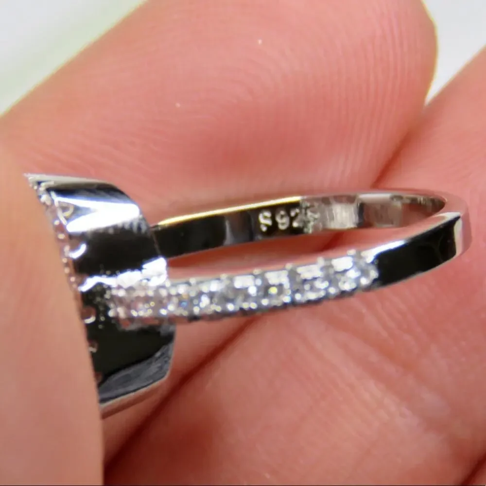 Macy's Square Cut Sterling Silver Moissanite Diamond Halo Ring S925 Size 7